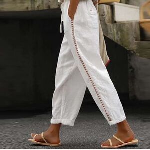 White Casual Women's Pants with Side Detailing